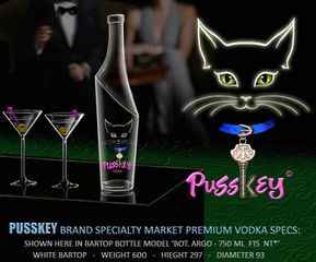 This is a mockup advertisement and logo that I created for a woman whose company is about to release PUSSKEY Vodka.. Not bad